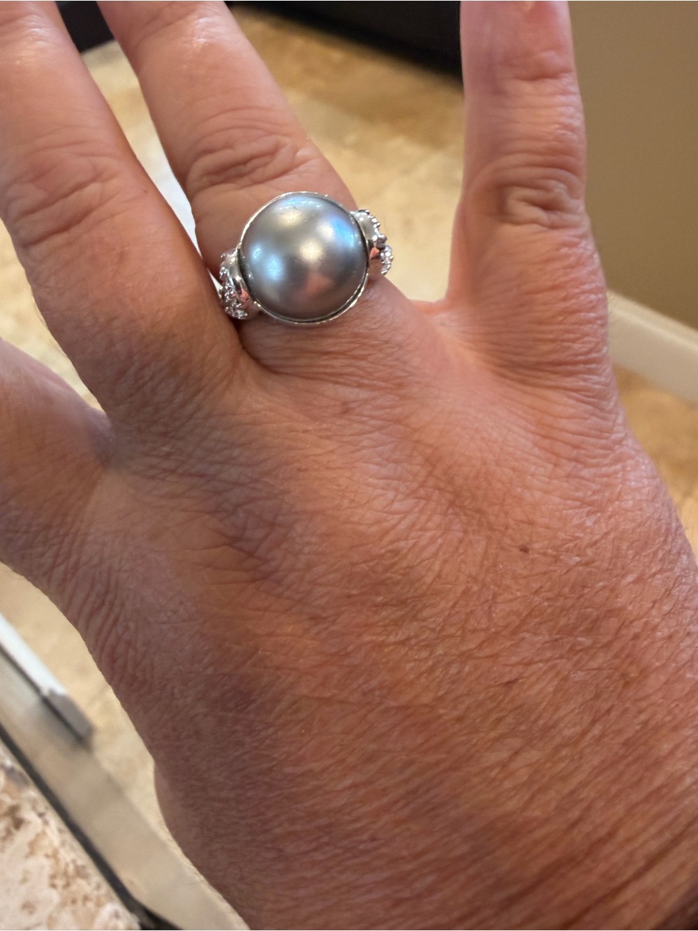 Silver-Tone Gray Pearl Ring - Women Jewelry